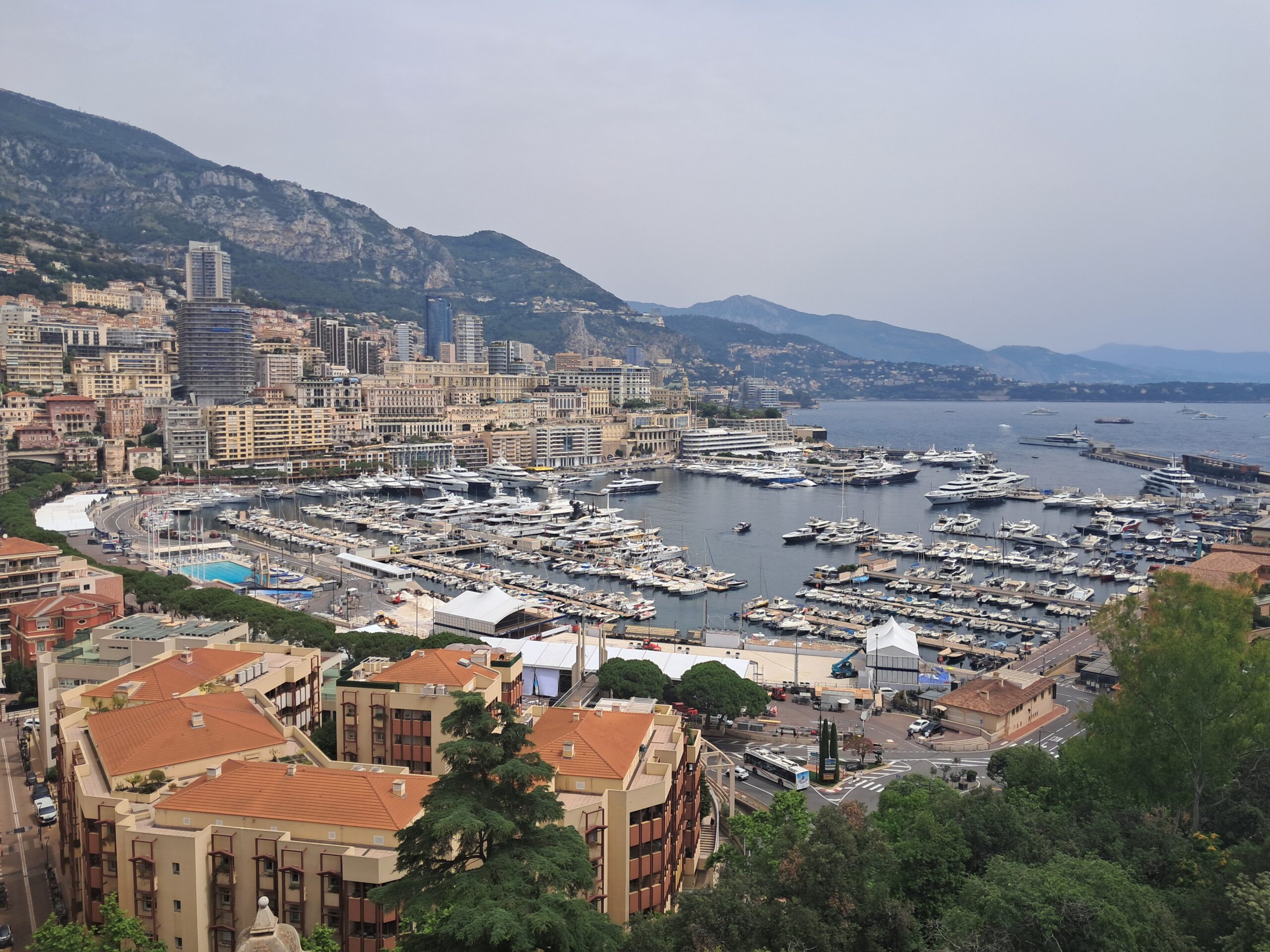 Superyachts packed into the main harbour in Monaco