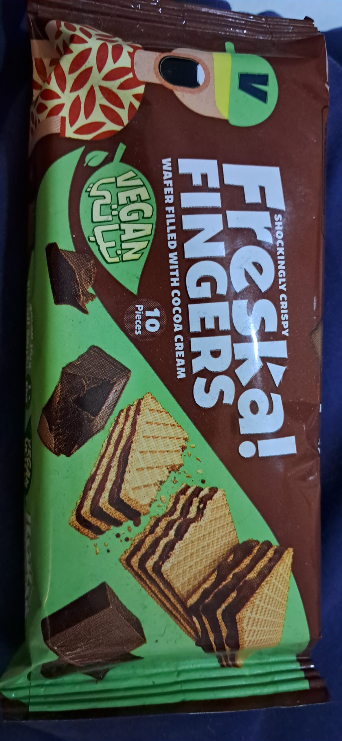 Freska chocolate wafer fingers with a vegan label, found in an Egyptian corner shop