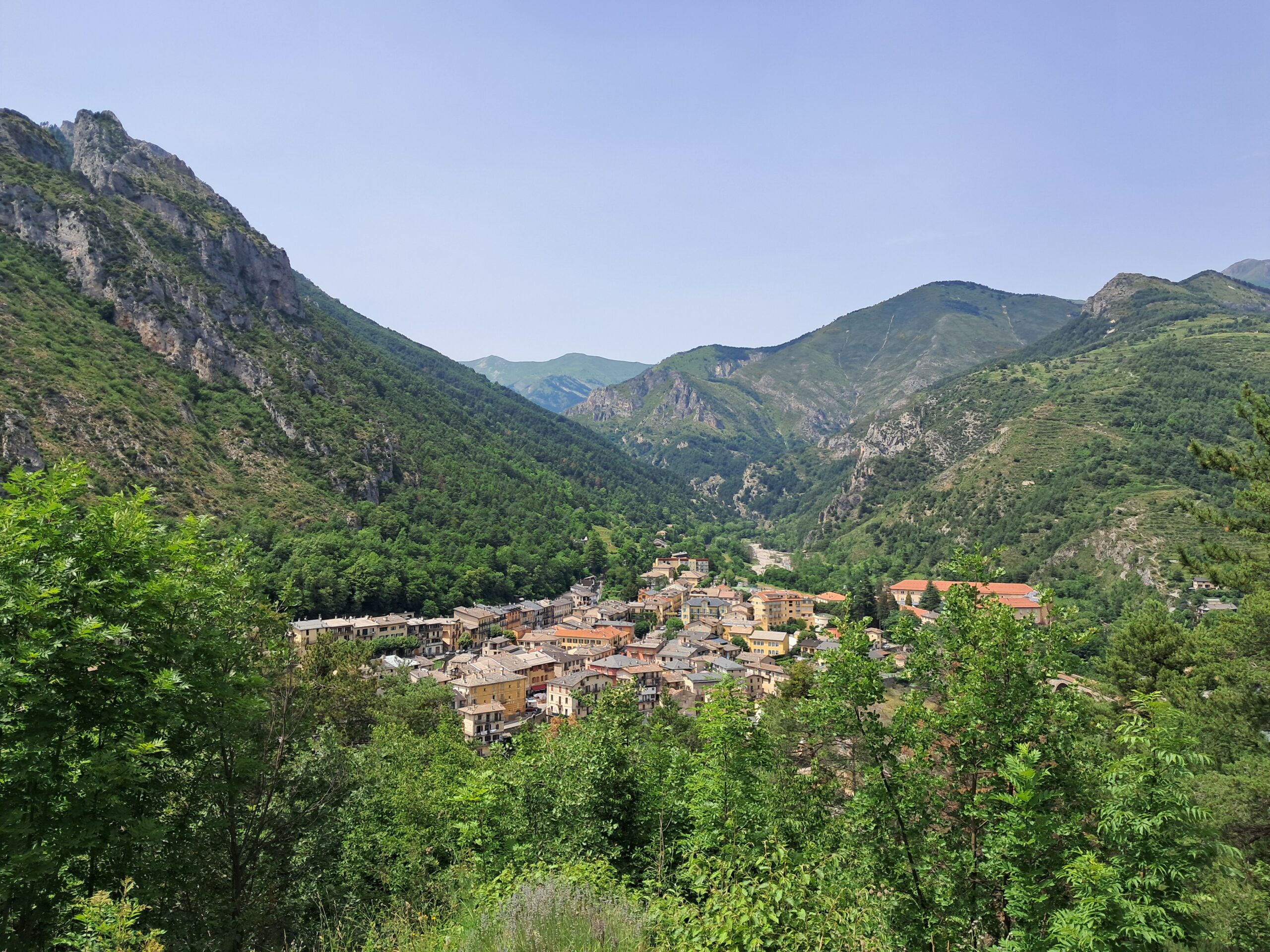 Green mountain scenery of the Roya valley on the Train des Merveilles route