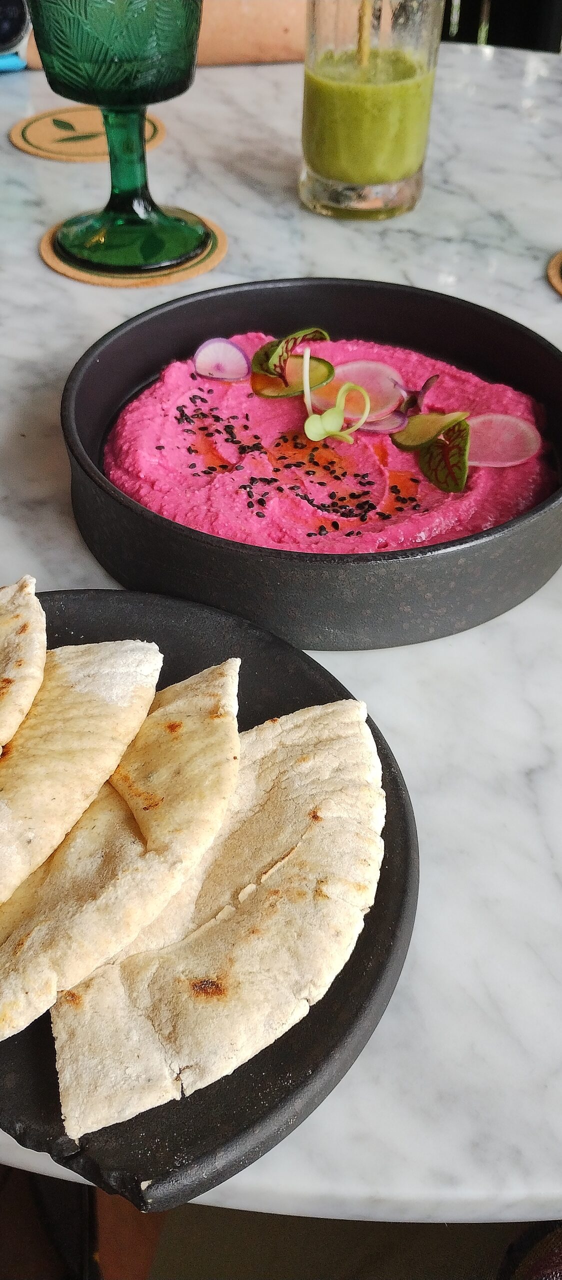 Beetroot hummus at Plant B, one of the joys of eating vegan in Bali